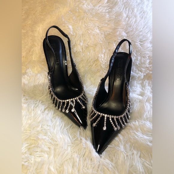 Steve Madden Black Slingback Heels with Rhinestone Detailing - Picture 14 of 16
